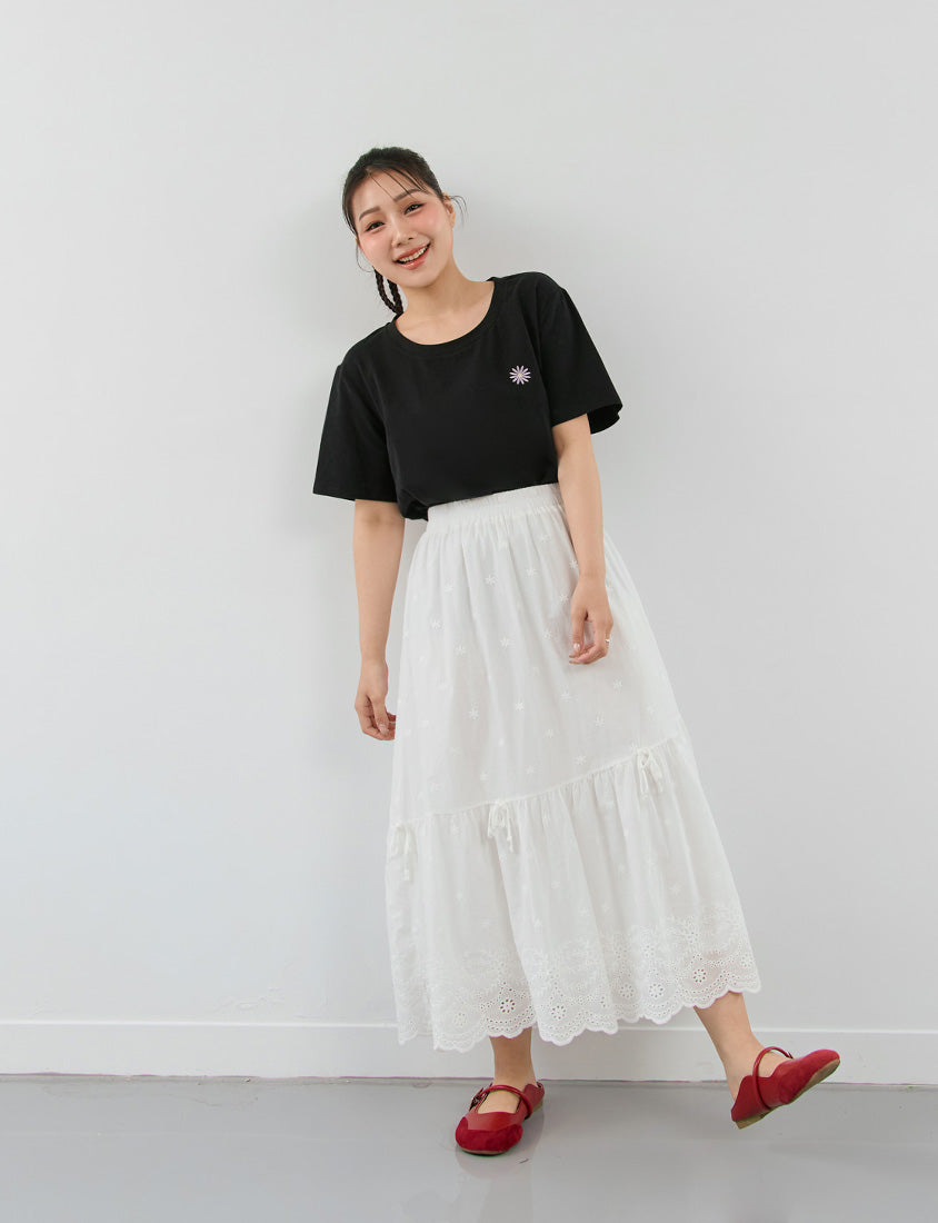 Heavyweight Floral Embroidery Plus Size Crewneck Tee
