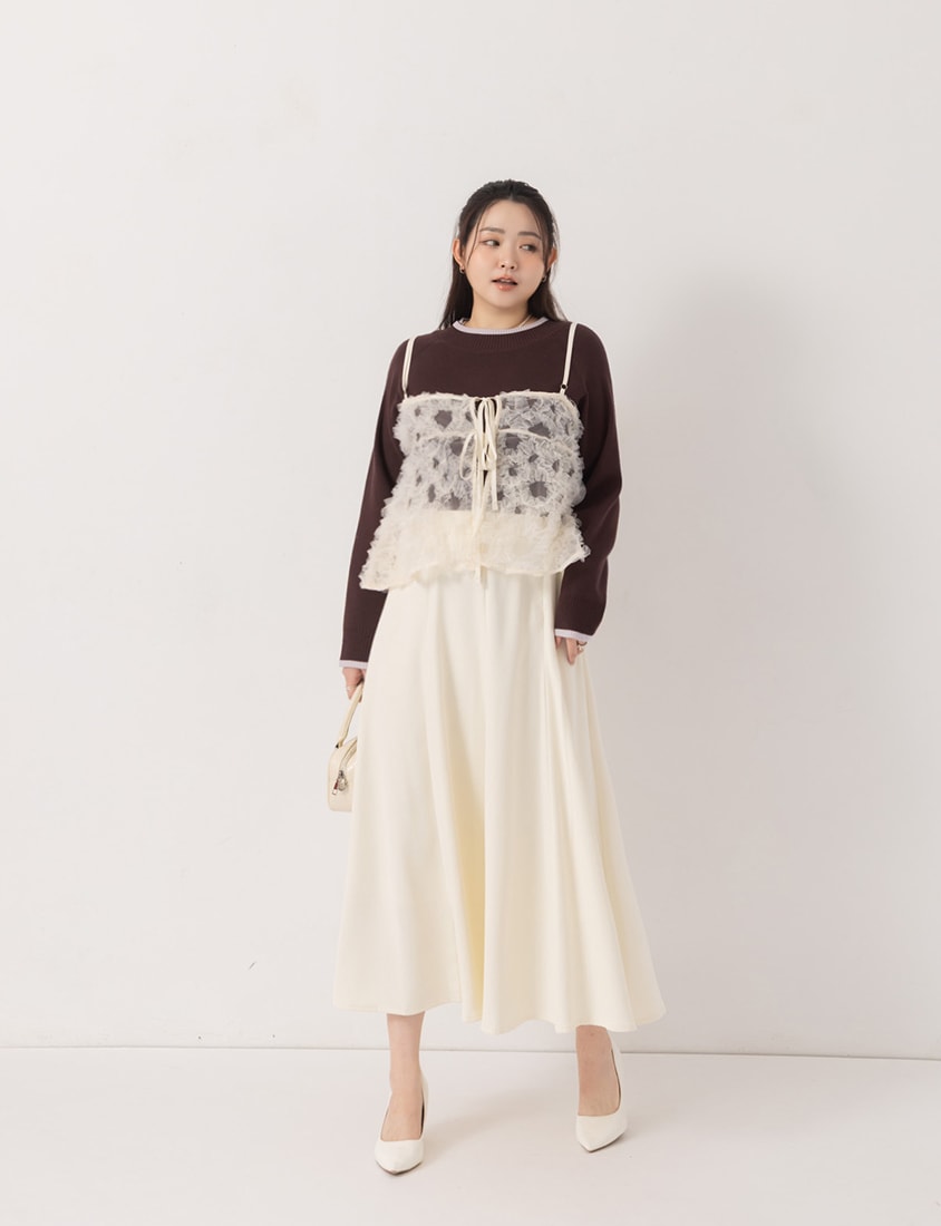 MISS. Versatile Round Neck Side Slit Colorblock Plus Size Knit Top