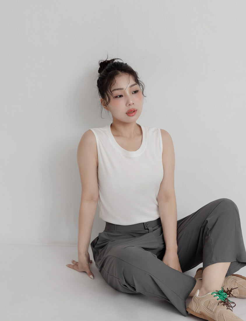 Silky Cool Elastic Back Waist Plus Size Straight Leg Pants