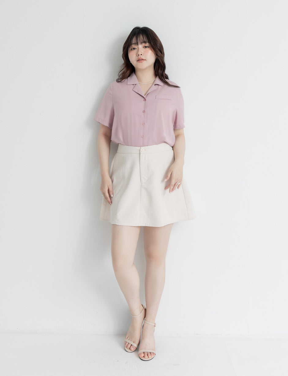 MISS. Minimal Textured Cuban Collar Plus Size Shirt