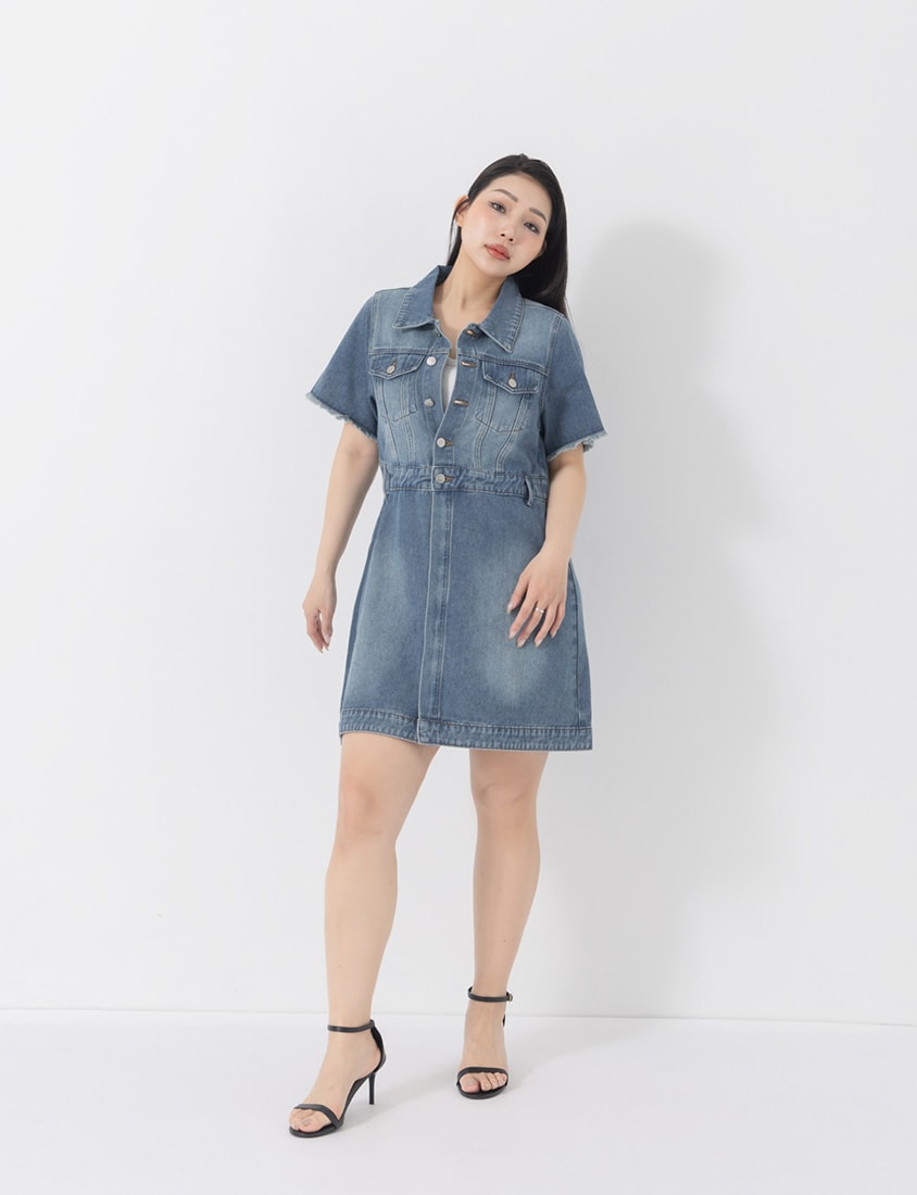 2-Way Stitch Detail Plus Size Denim Mini Dress