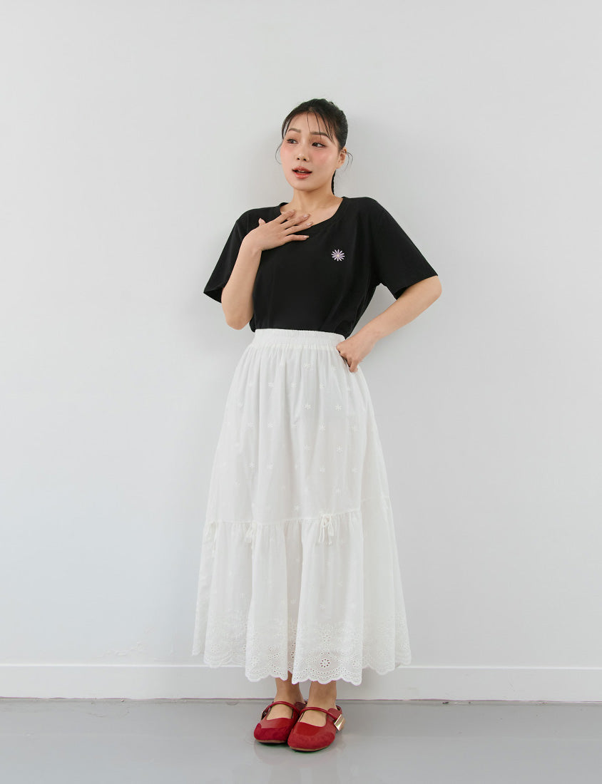 Heavyweight Floral Embroidery Plus Size Crewneck Tee