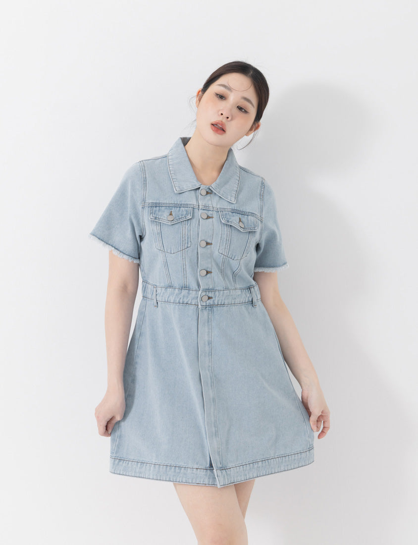 2-Way Stitch Detail Plus Size Denim Mini Dress