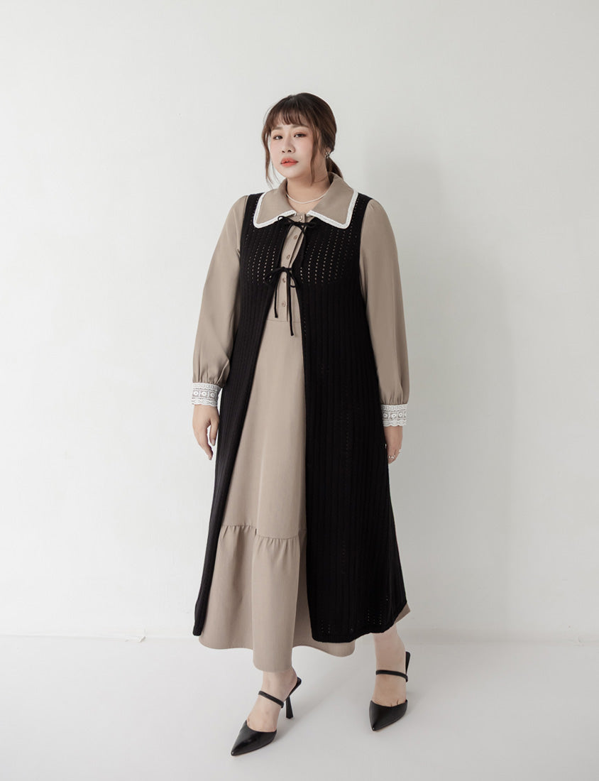 MISS. 2-Way Convertible Hollow Plus Size Long Knit Vest