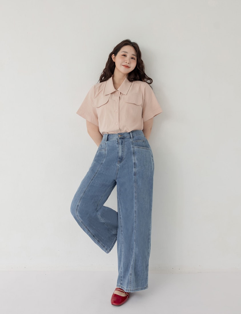 Spring Cotton Linen Stitch Plus Size Short Sleeve Shirt