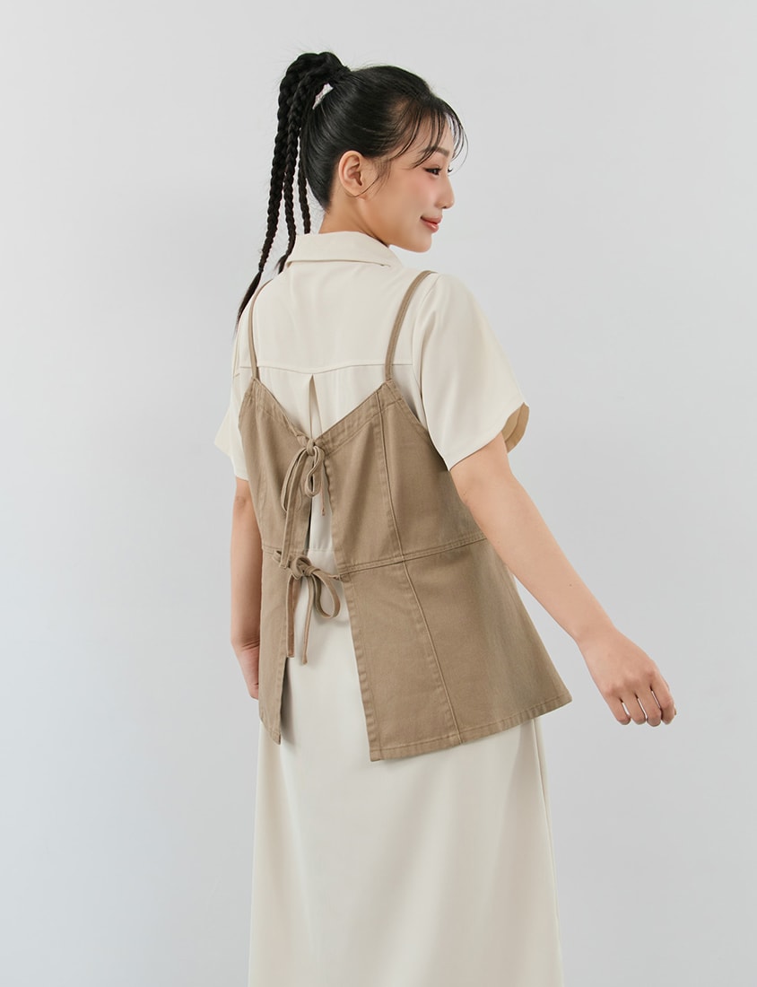 Adjustable Tie Strap Twill Layering Plus Size Camisole Vest