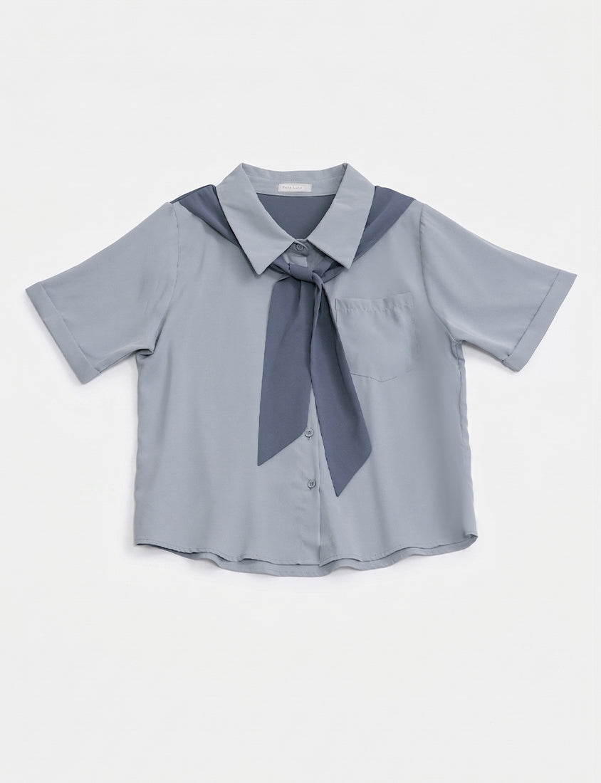 MISS. Morandi Faux Two Piece Plus Size Shirt (With Shawl)