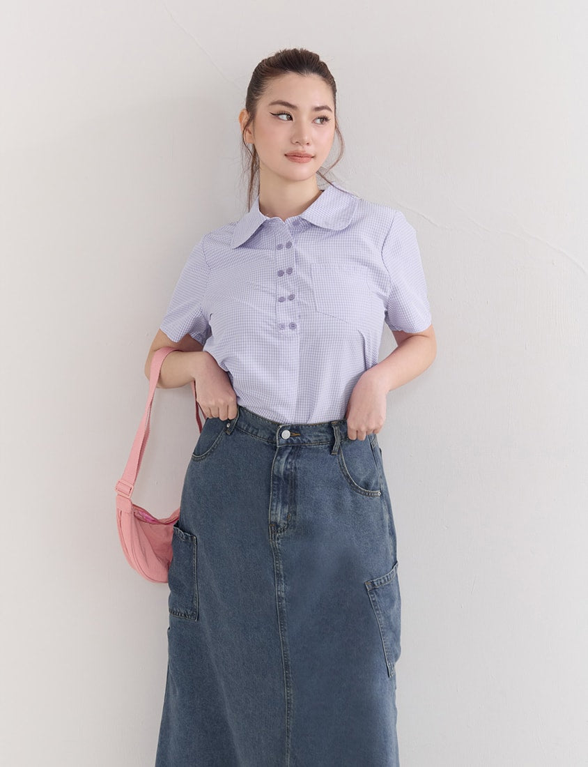 Japanese Style Double-Breasted Plaid Plus Size Shirt