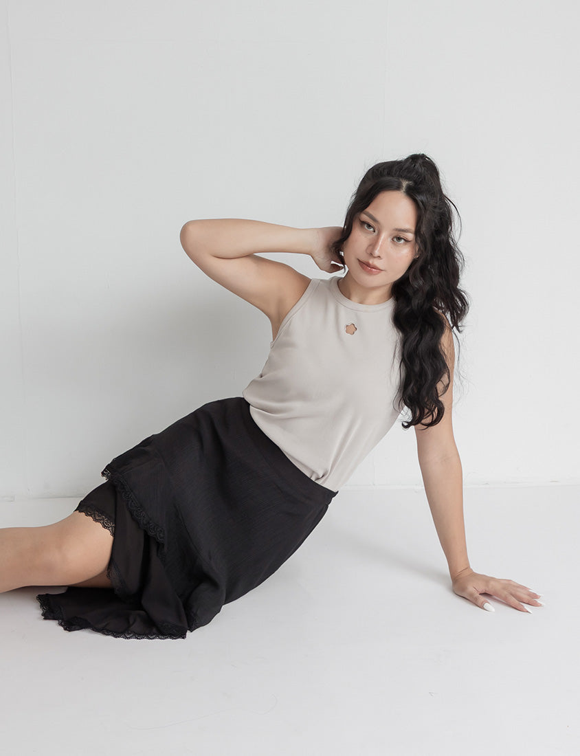 MUA! Layered Asymmetrical Lace Textured Plus Size Mini Skirt