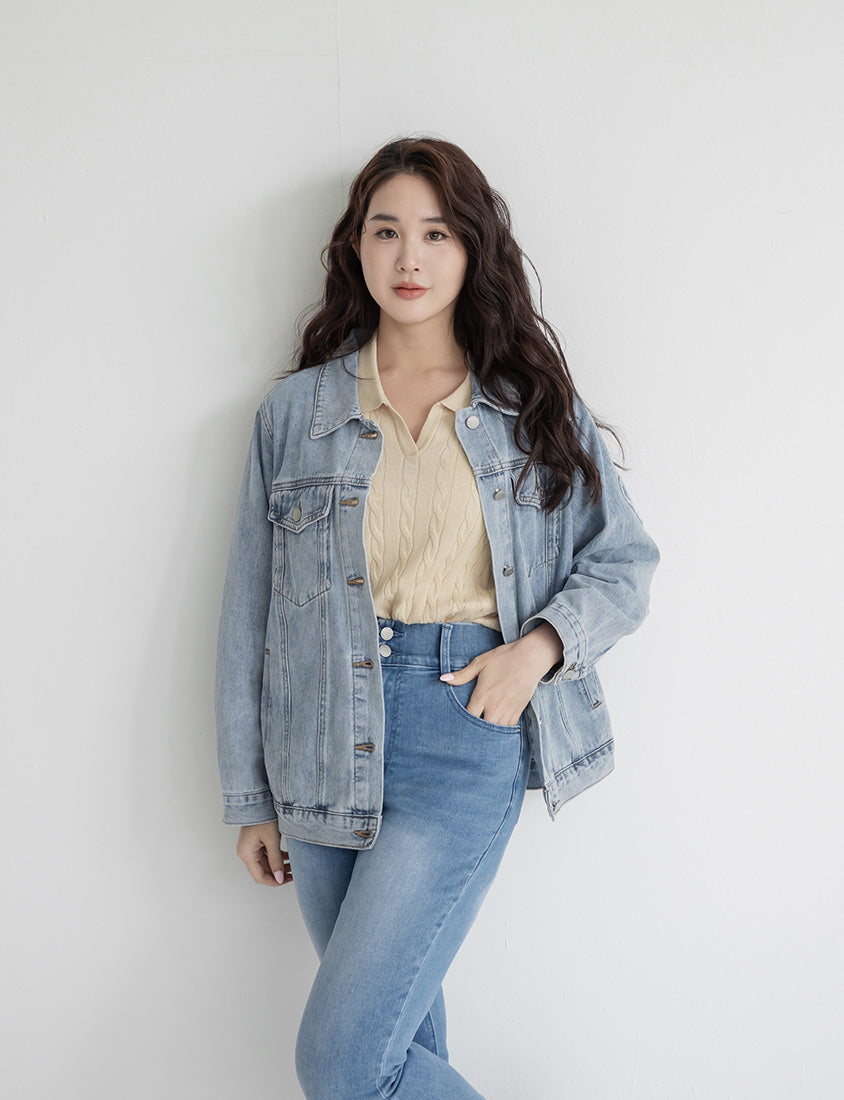 Heartbeat Applique Embroidered Oversized Denim Jacket (Unisex)