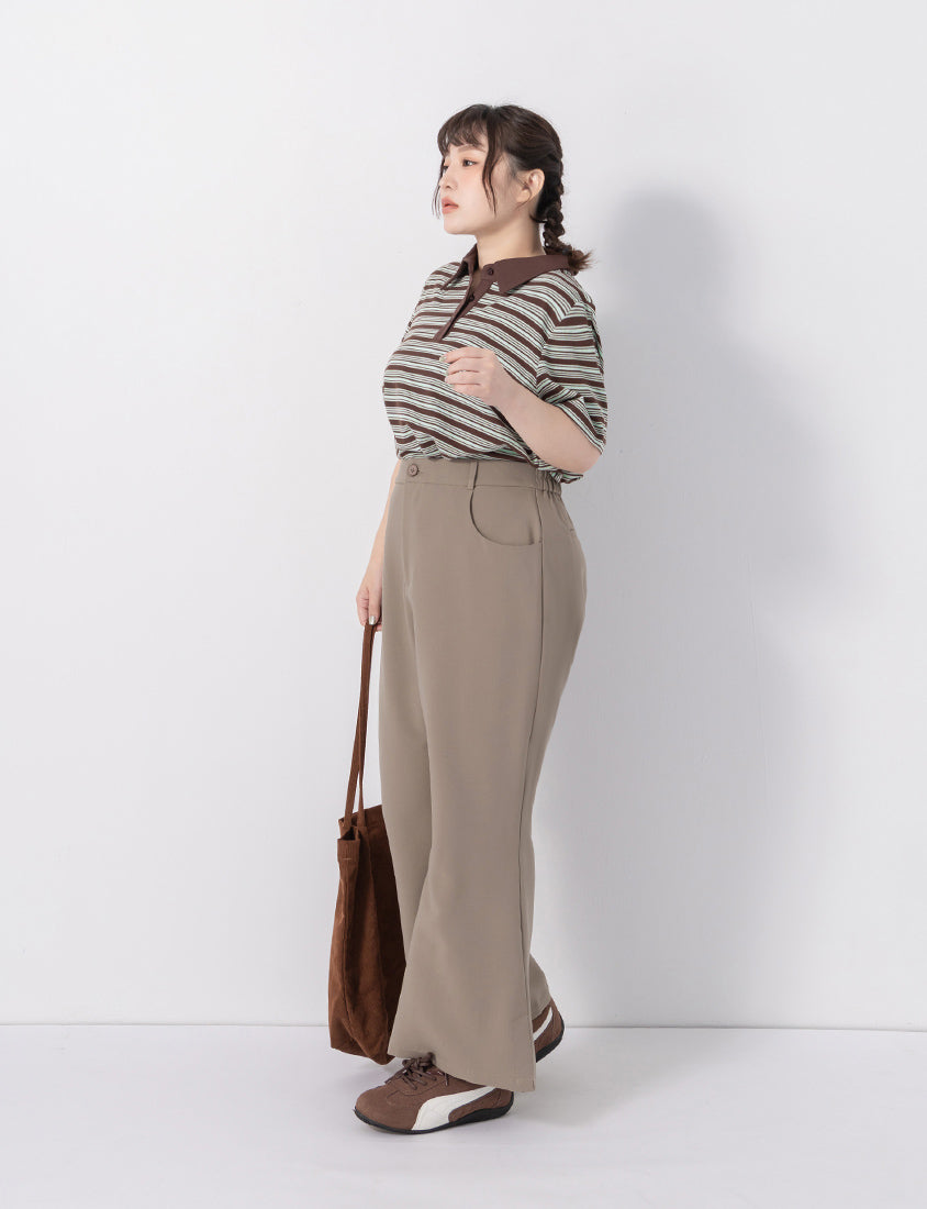 Youthful Contrast Stripe Polo Plus Size Top