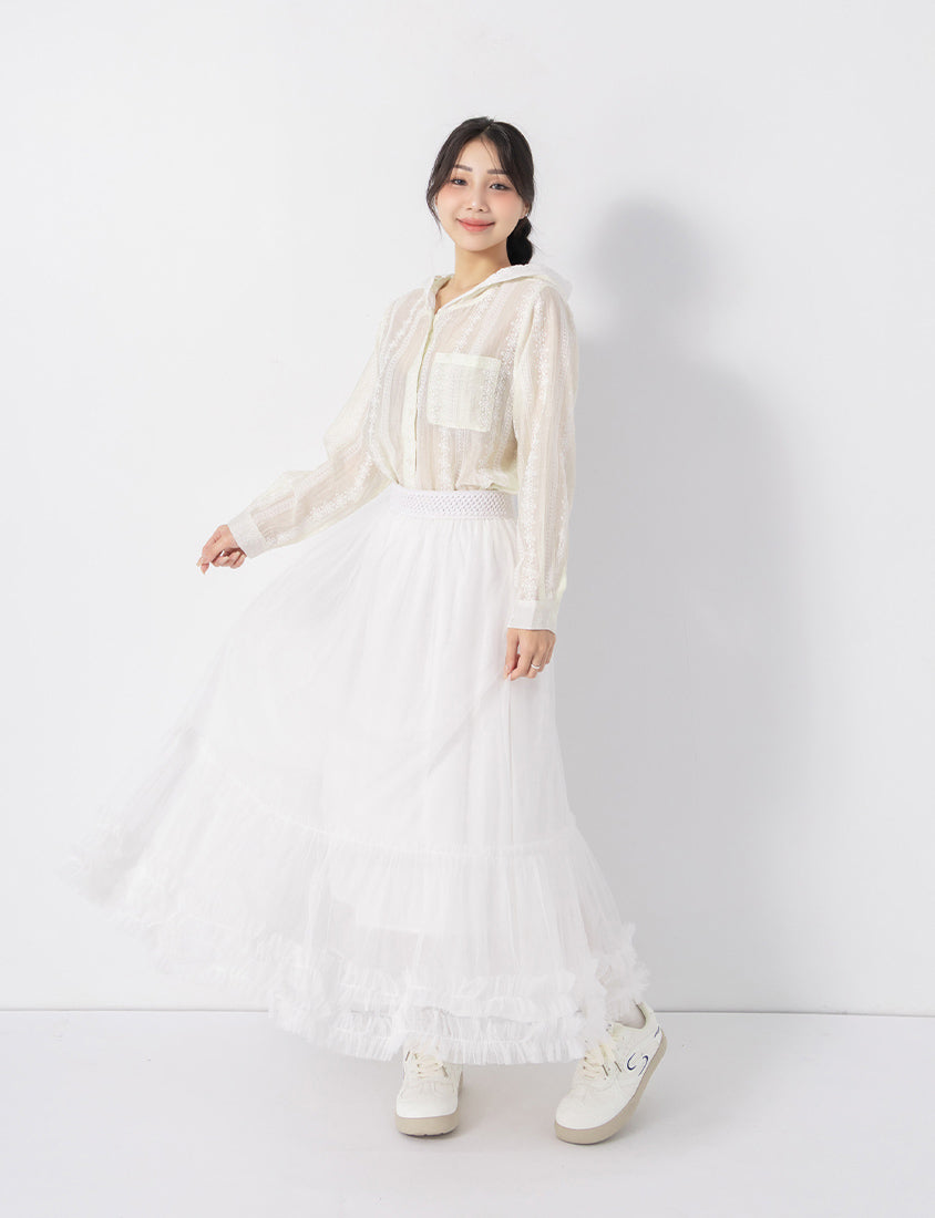 Japanese Style Semi-Sheer Lace Hooded Plus Size Jacket