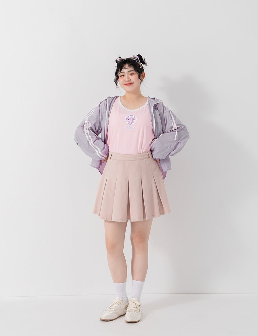 Sweet Summer Twill Pleated Plus Size Mini Skirt