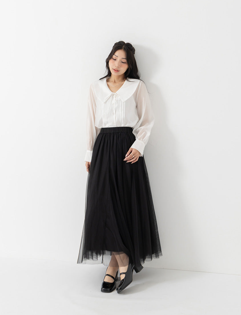 MISS. Elegant Flared Tiered Tulle Plus Size Maxi Skirt