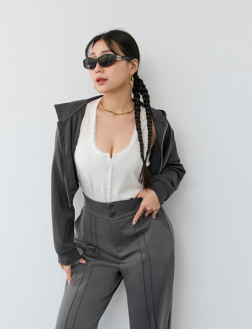 MUA! Faux Button Lace Panel Plus Size Ribbed Vest