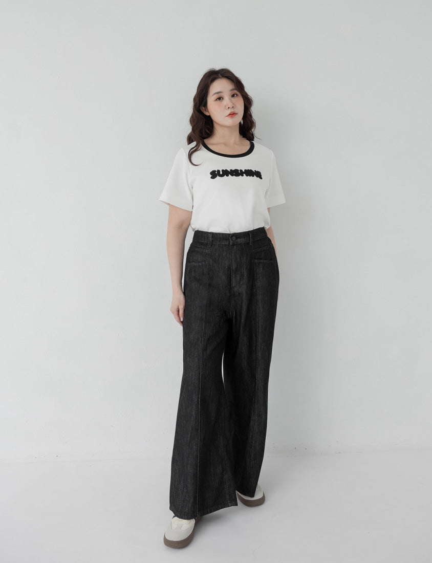 Contrast Fuzzy Embroidery Plus Size Crewneck Tee