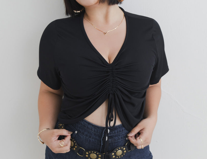 MUA! Silky Cool-Girl Ruched Plus Size Short Sleeve Top