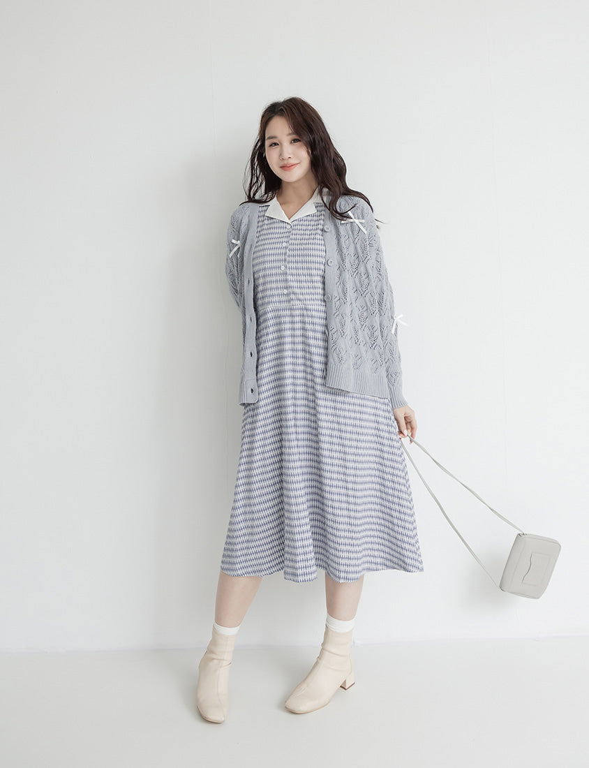 Contrast Cuban Collar Vintage Plaid Plus Size Maxi Dress