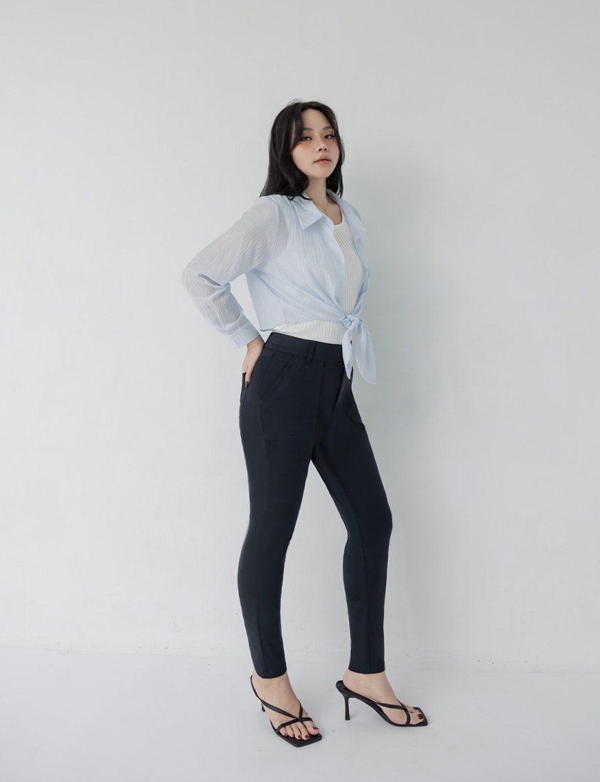 Tencel Silky Sheer Crinkle Tie-Front Plus Size Shirt