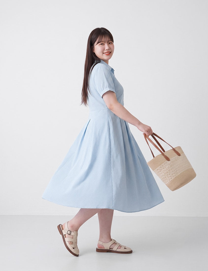 Collared Button-Up Gingham Plus Size Maxi Dress
