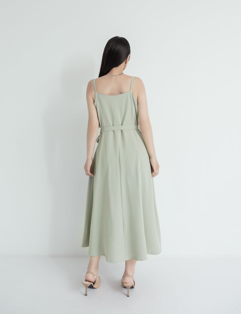 MISS. Silky Cool Refined Cami Strap Plus Size Maxi Dress (With Waist Belt)