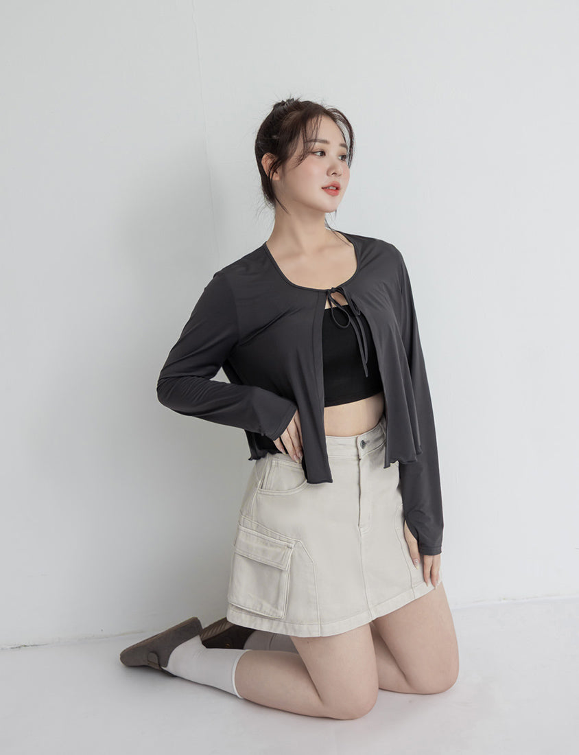 Instant Cooling UV-Protection Cropped Ruffle Trim Plus Size Cover Up