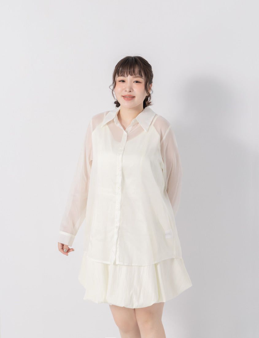 Subtle Sparkle Sheer Chiffon Back Slit Plus Size Shirt