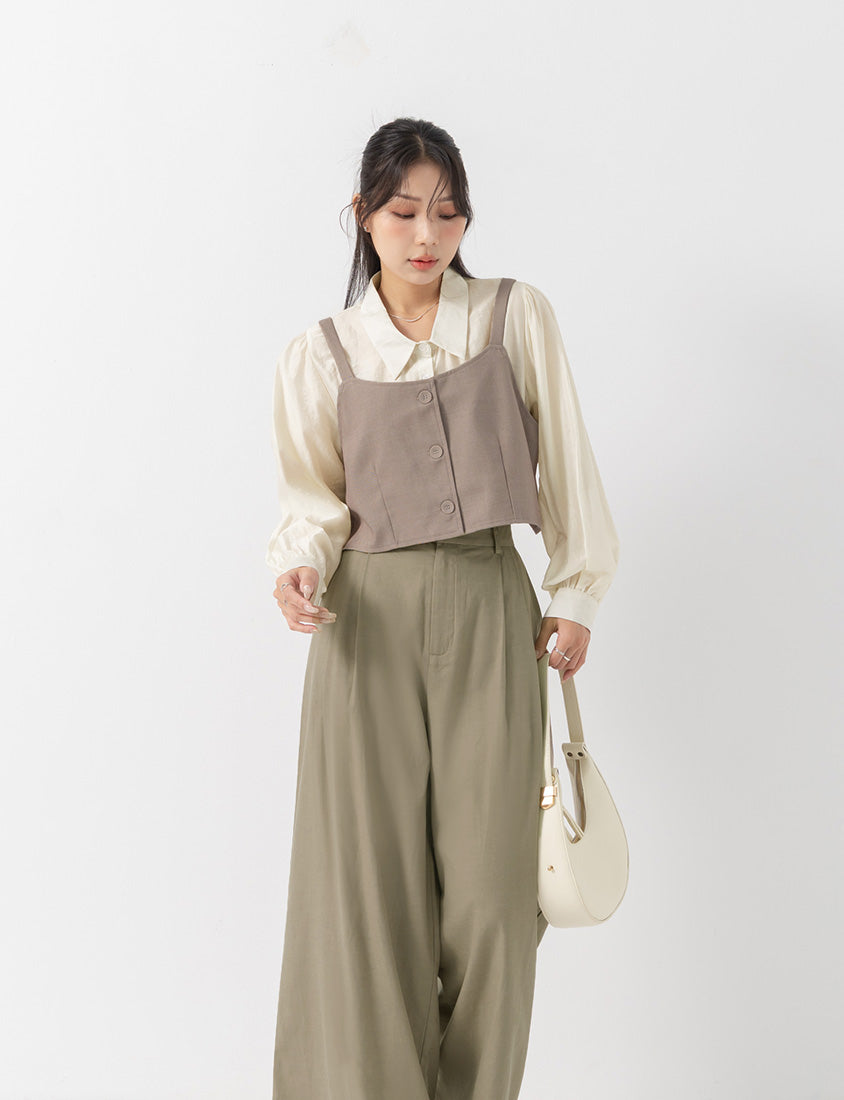 MISS. Elegant Suit Vest Faux Two Piece Plus Size Shirt