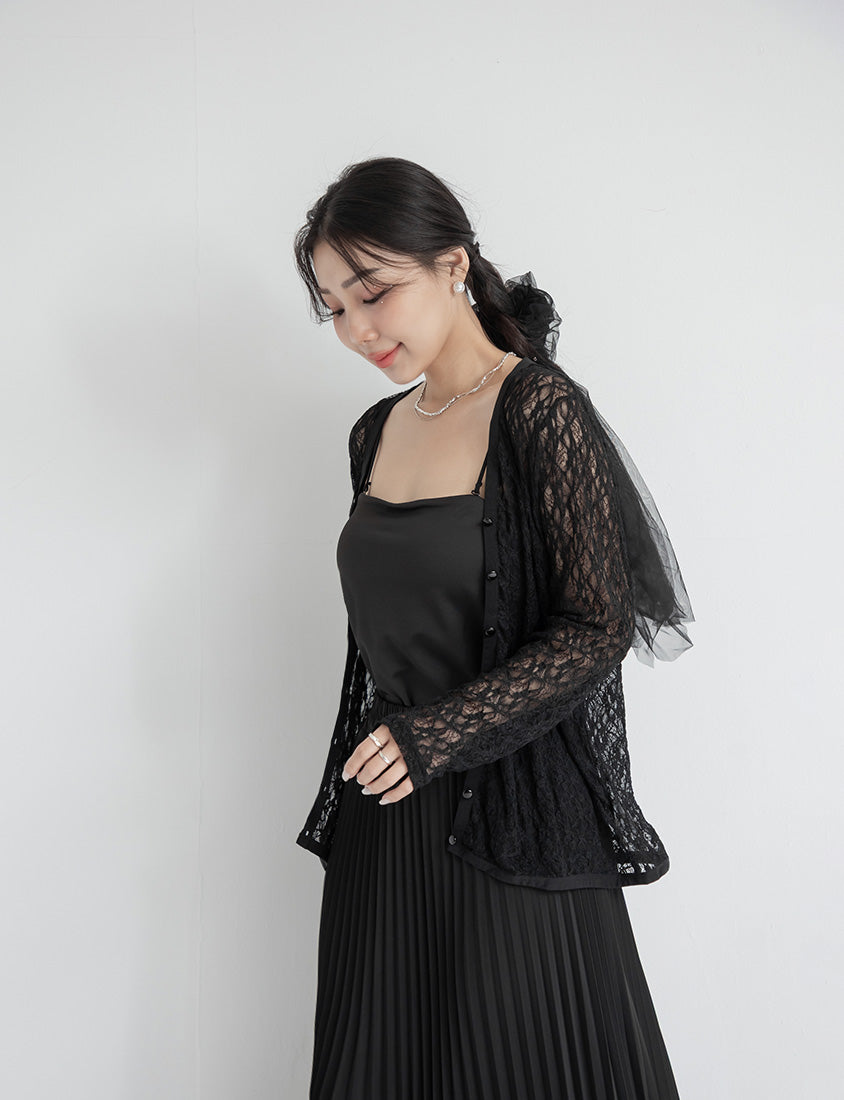 MISS. Fairy Lace Hollow Cut Button-Up Plus Size Cardigan
