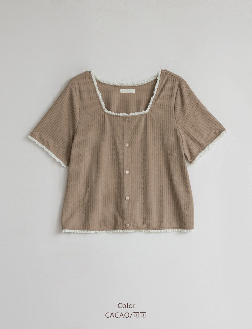 Lace Square Neck Waffle Plus Size Knit Top