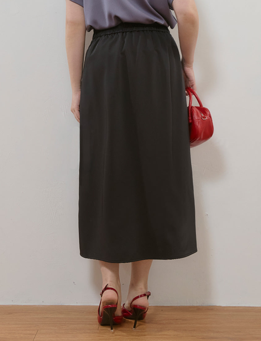 MISS. Silky Cool V-Waist Slit Tailored Plus Size Maxi Skirt