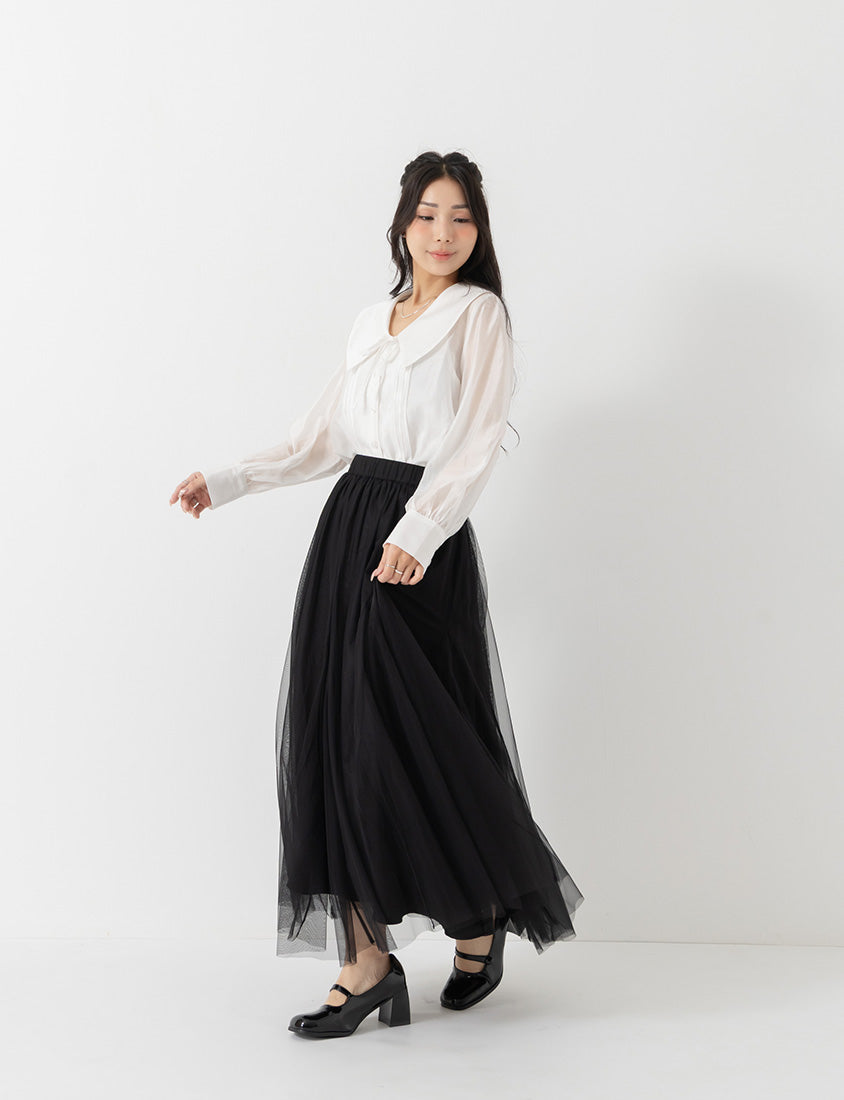 MISS. Elegant Flared Tiered Tulle Plus Size Maxi Skirt