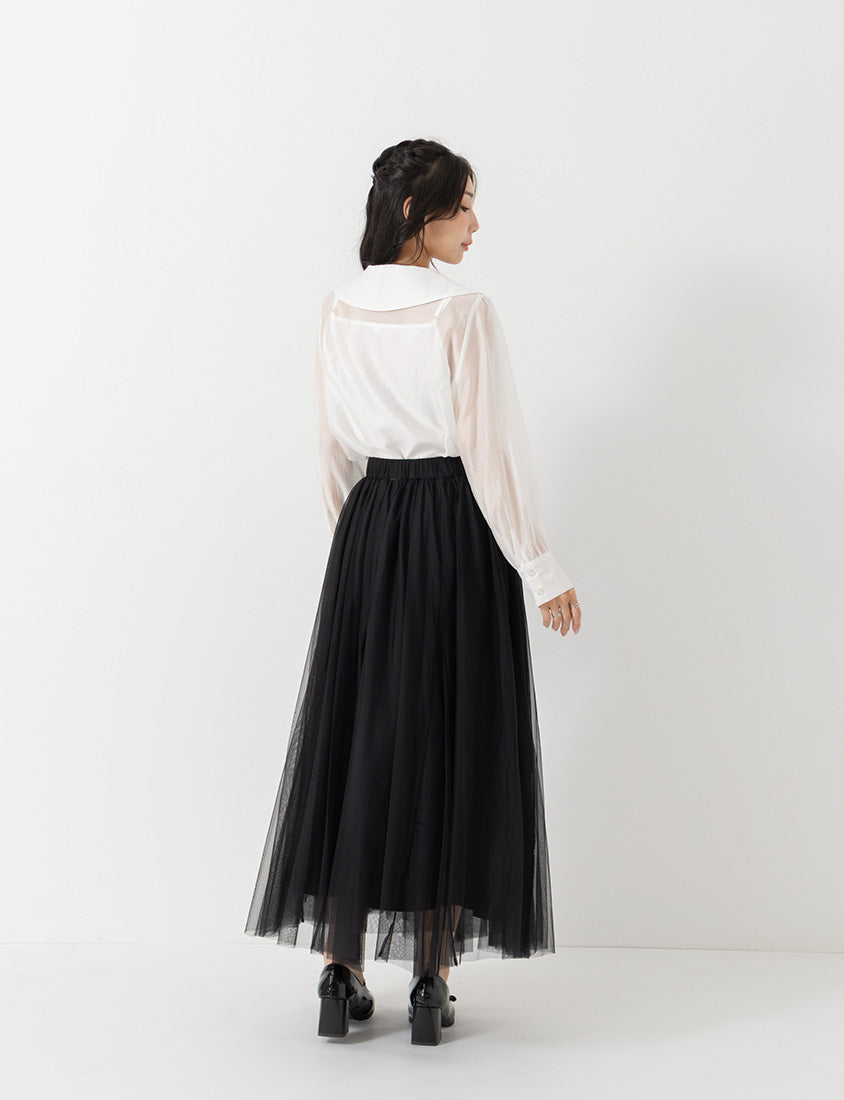 MISS. Elegant Flared Tiered Tulle Plus Size Maxi Skirt