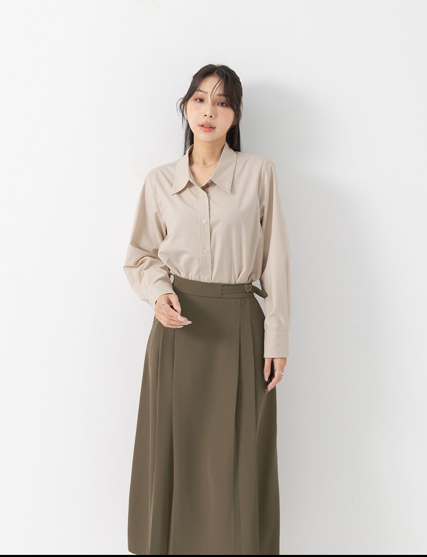 MISS. Easy-Care Contrast Color Long Sleeve Plus Size Shirt
