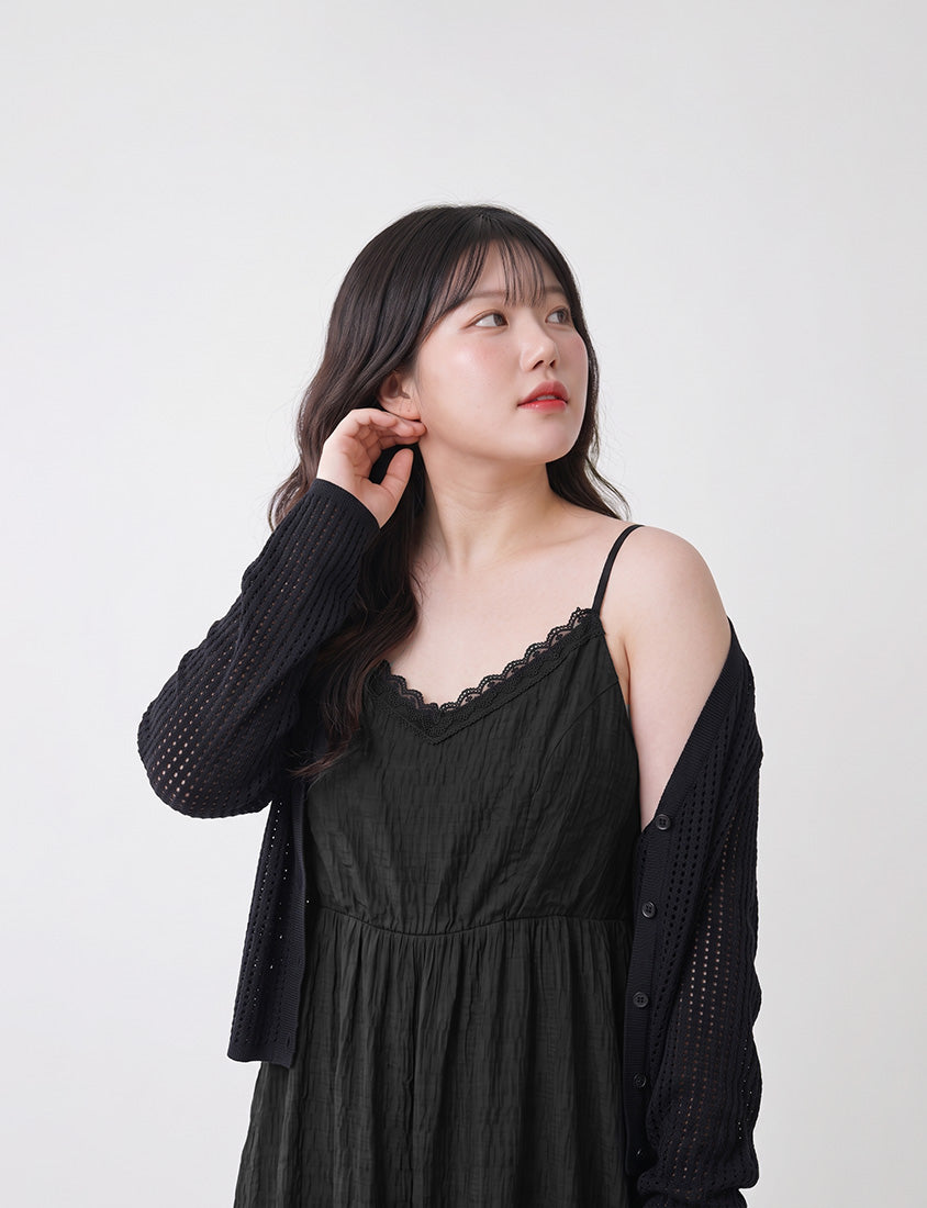 Sweet Lace Textured Plus Size Maxi Dress