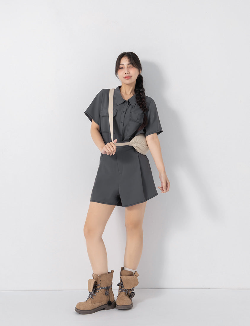 Contrast Stitch Lightweight Utility Chiffon Plus Size Shorts