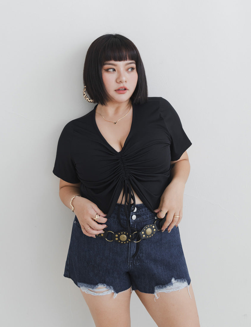 MUA! Silky Cool-Girl Ruched Plus Size Short Sleeve Top