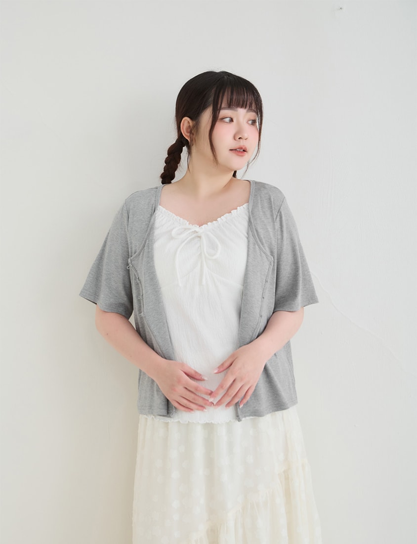 Korean Style Lace Trim Faux Two Piece Plus Size Top