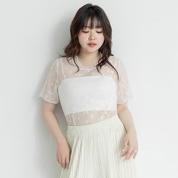 MISS. Sheer Floral Lace Plus Size Top
