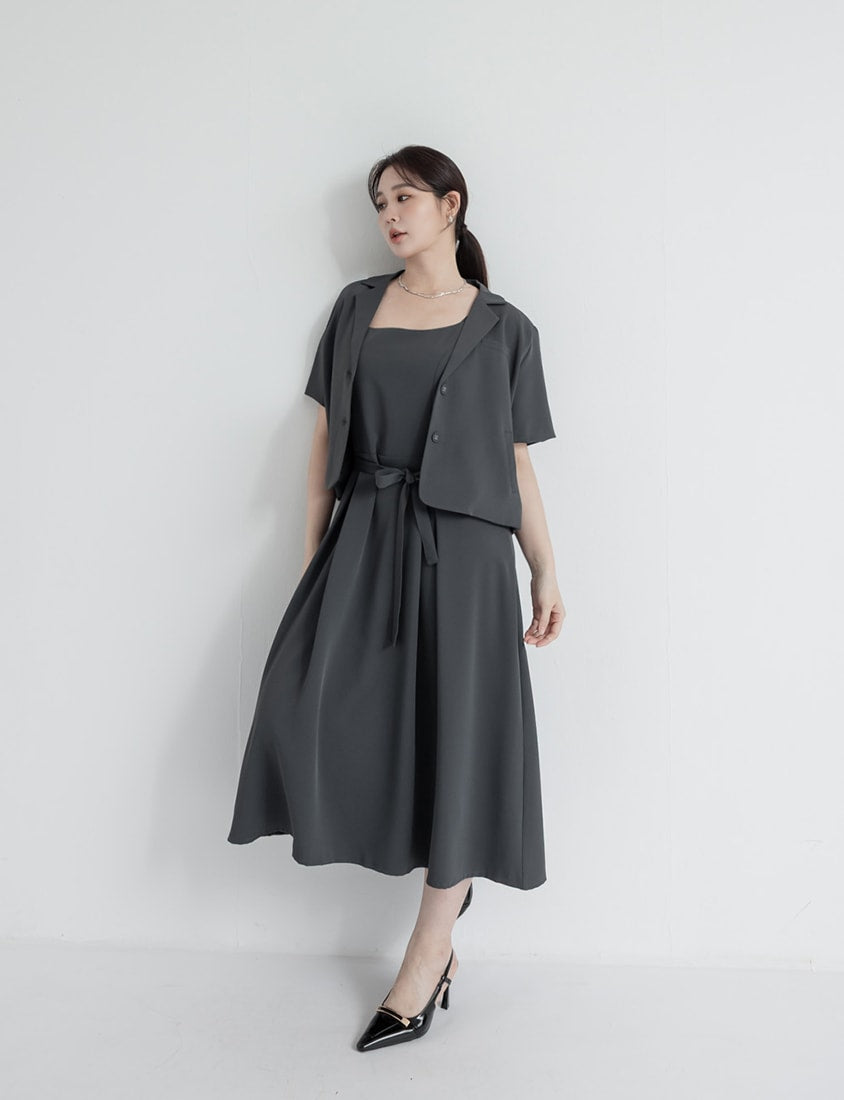 MISS. Silky Cool Refined Cami Strap Plus Size Maxi Dress (With Waist Belt)