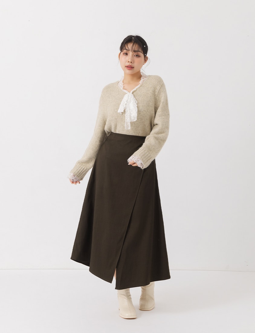 MISS. Lace Tie Longline Plus Size Knit Top