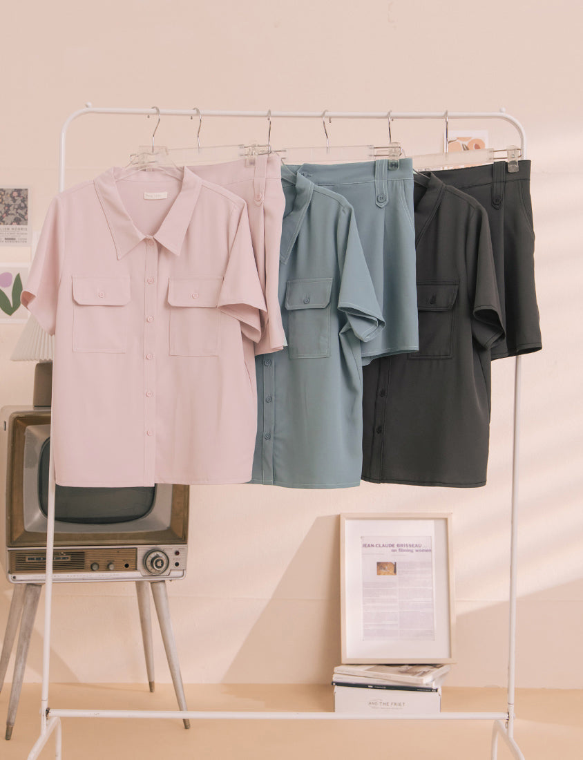 Contrast Stitch Lightweight Utility Chiffon Plus Size Shorts