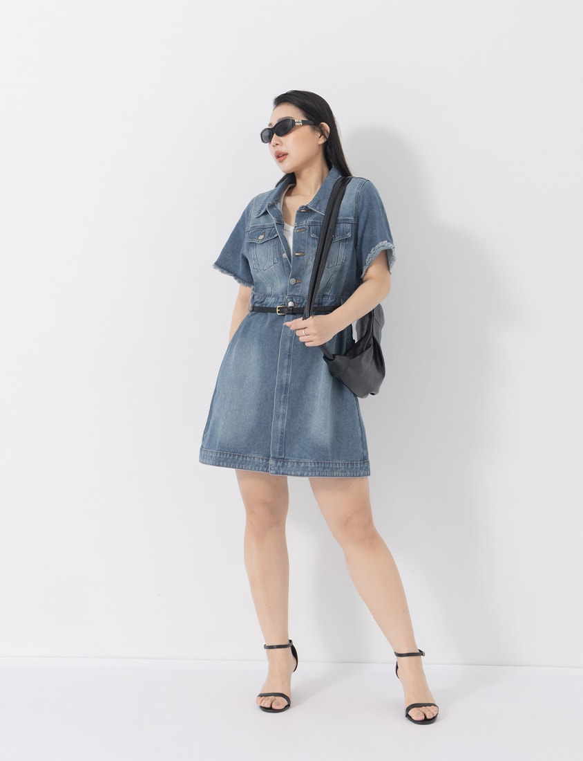 2-Way Stitch Detail Plus Size Denim Mini Dress