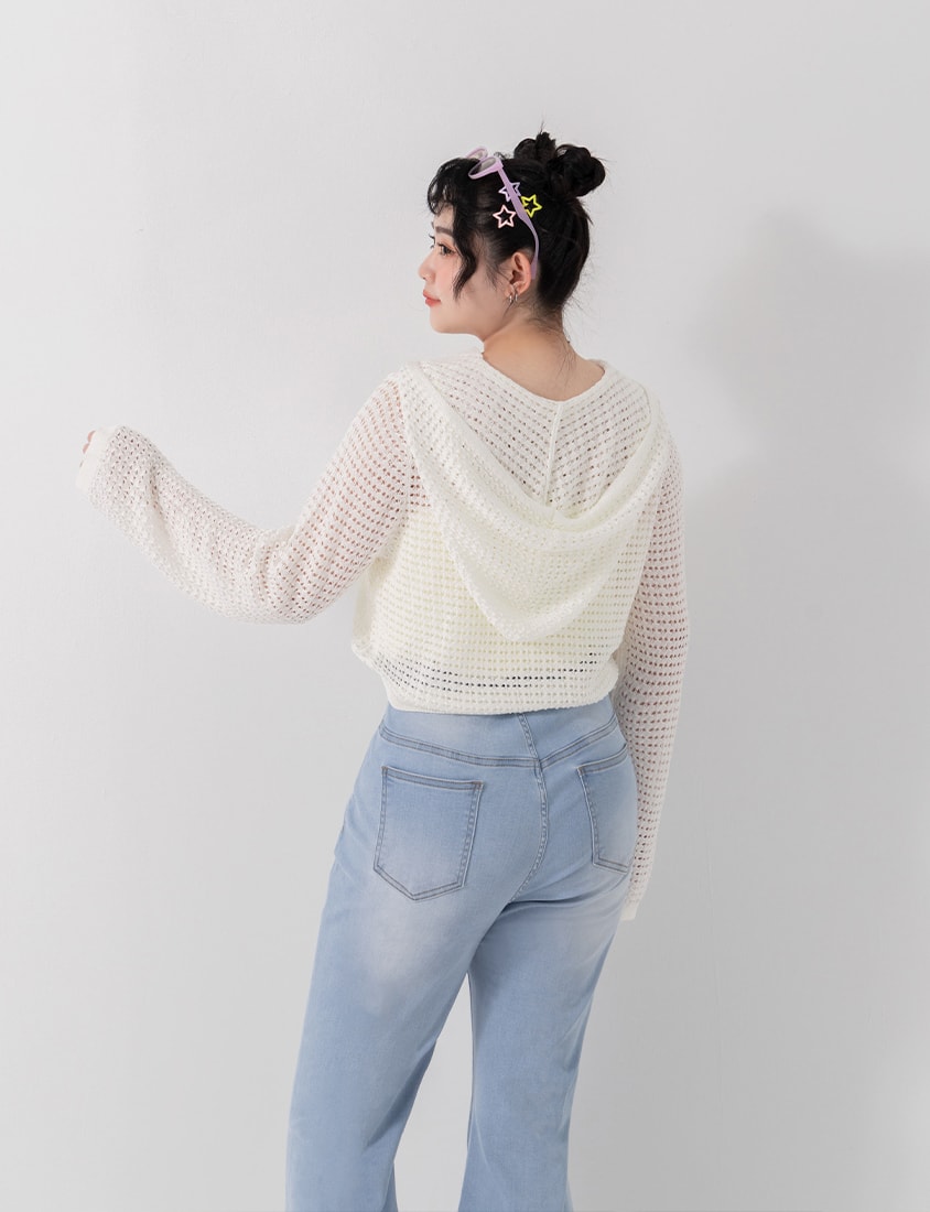 Ice Silk Button-Up Hooded Plus Size Knit Cardigan