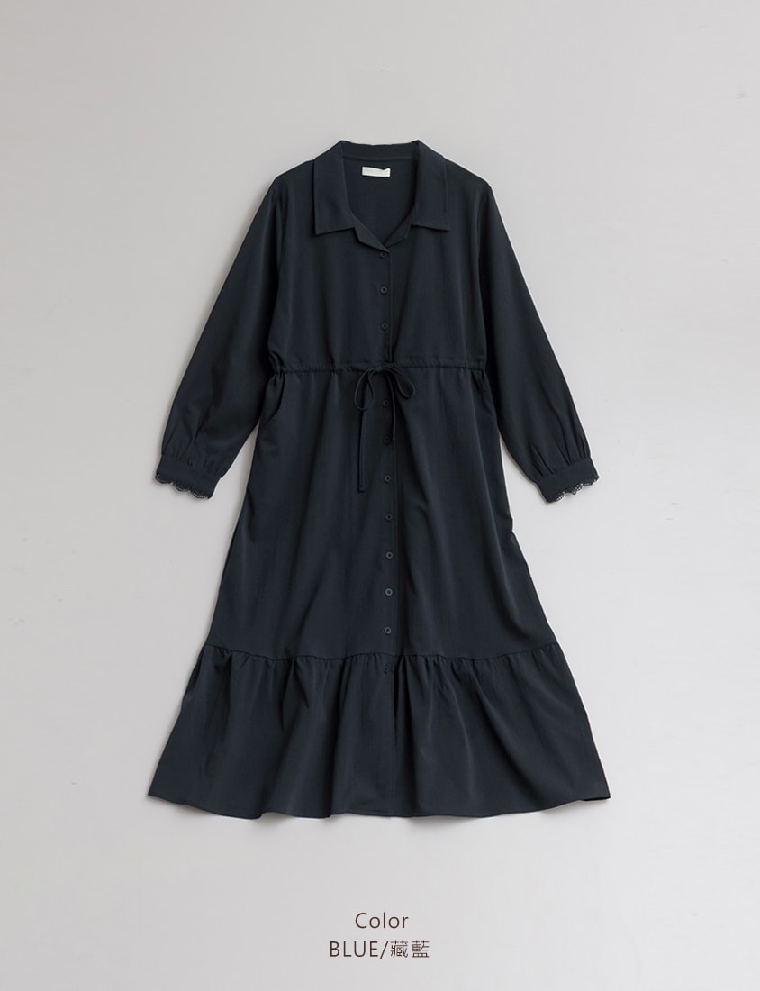 Cuban Collar Drawstring Waist Tiered Plus Size Dress