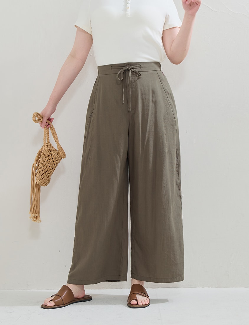 Lightweight Linen-Blend Plus Size Drawstring Pants