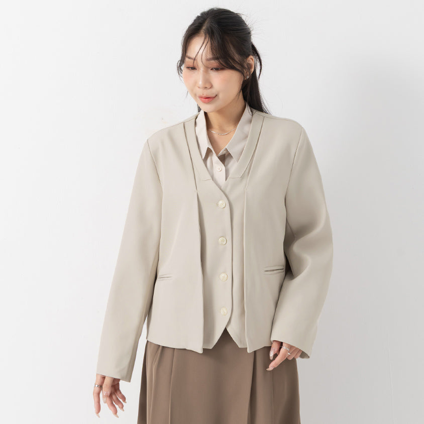 MISS. Chic Faux Two-Piece Collarless Suit Plus Size Jacket