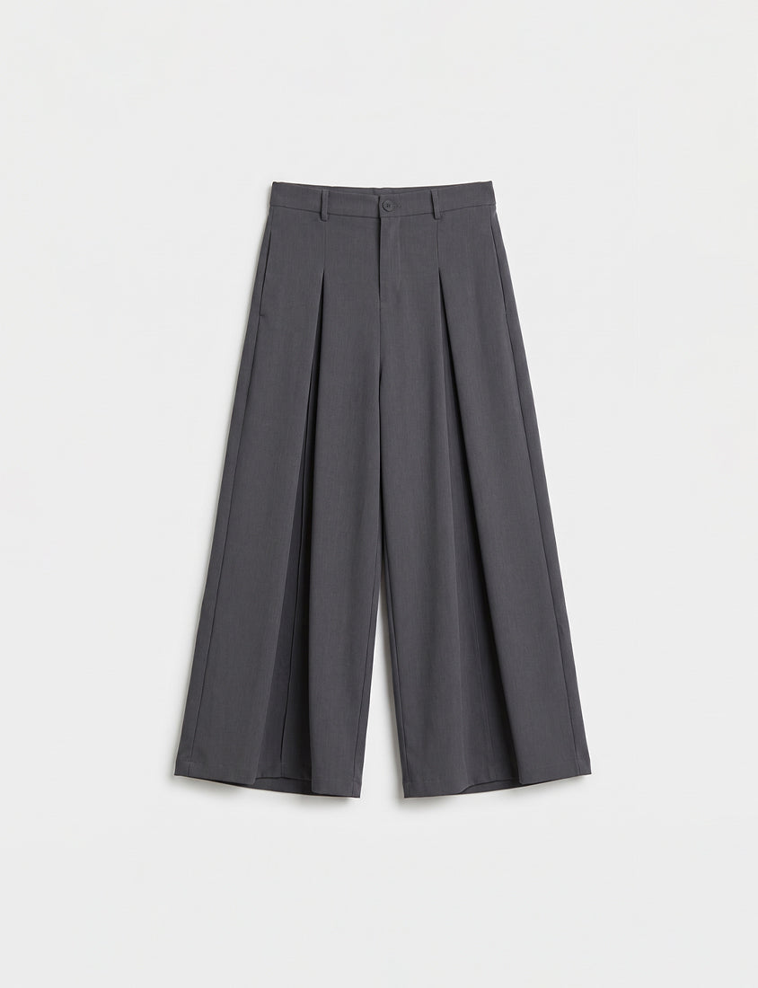 Pleated Cropped Plus Size Wide-Leg Pants