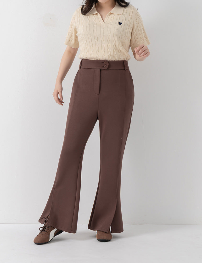 QQ Yogurt Touch Cotton Asymmetric Double-Button Plus Size Flare Pants