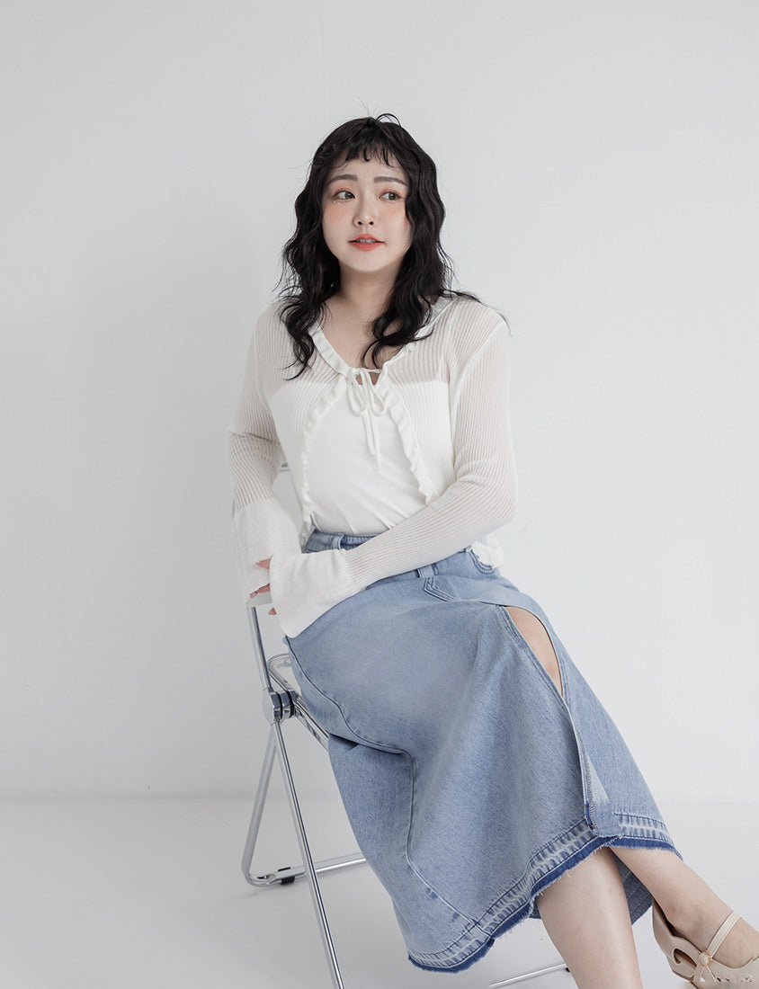 Cooling Tencel Denim Slit Plus Size Maxi Skirt
